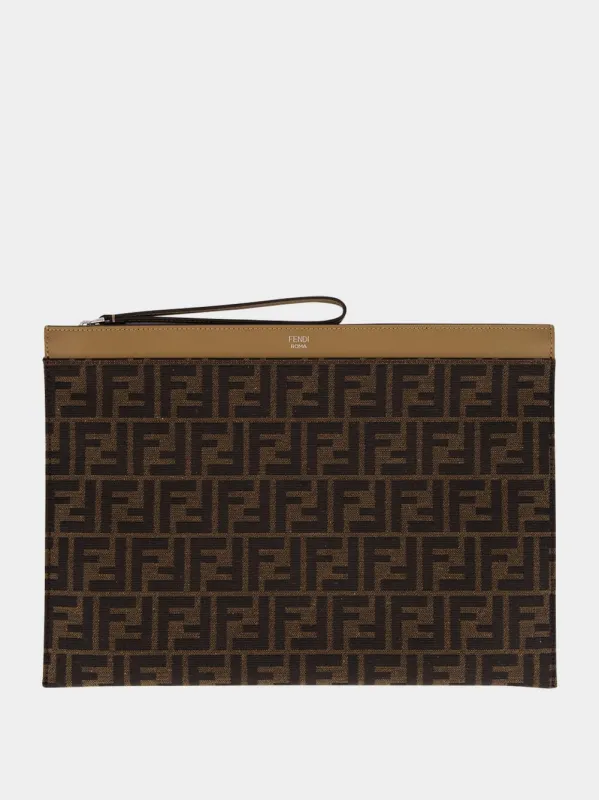 Brown FF Jacquard Medium Flat Pouch sold by Fashion Clinic