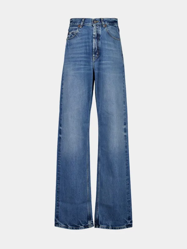 V-Waist Long Baggy Jeans in 50's Blue sold by Fashion Clinic
