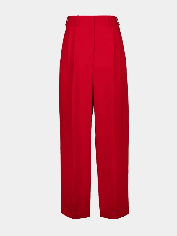 Dark Red Double Pleat Pants in Crepe Cady sold by Fashion Clinic