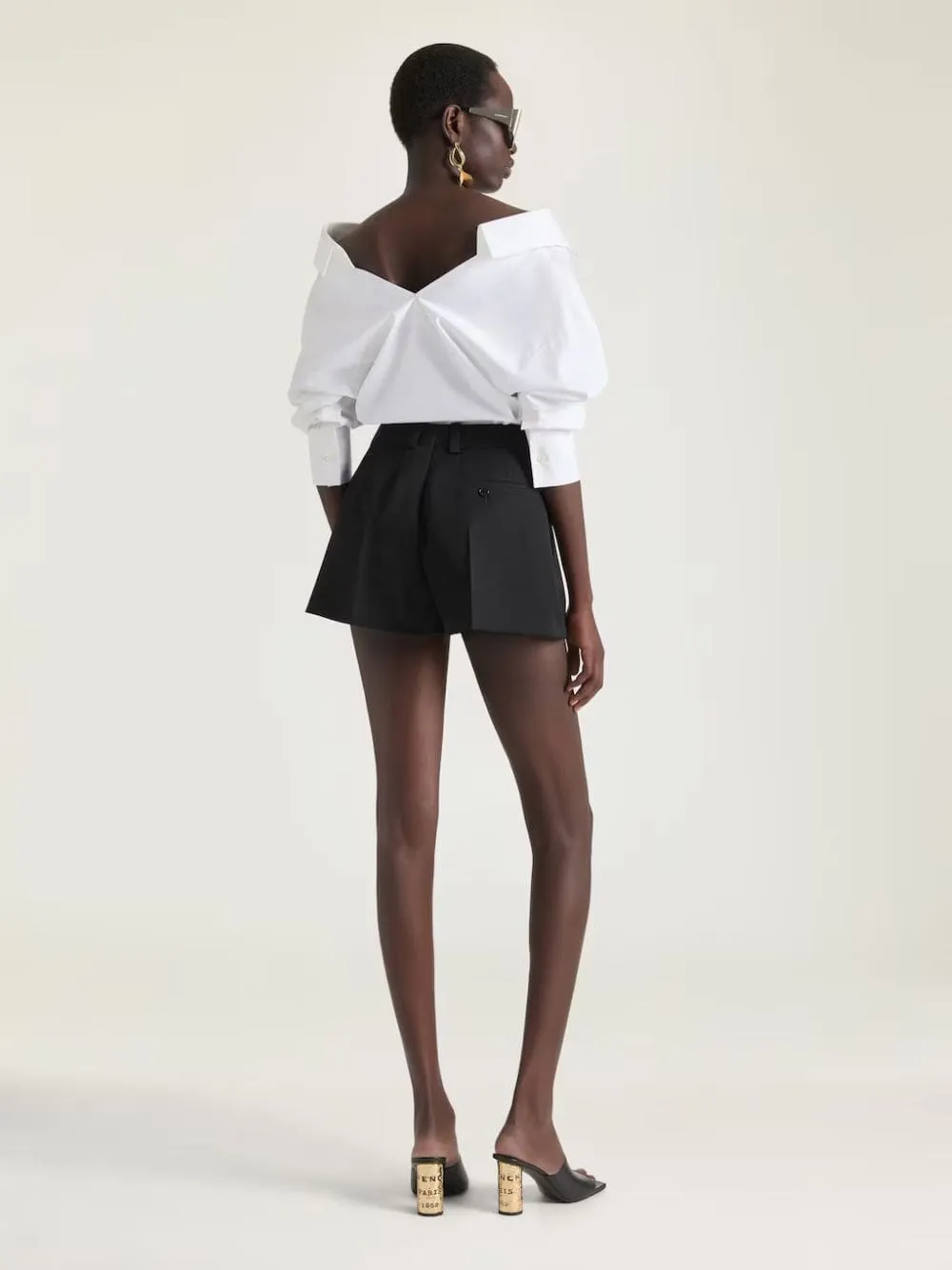 Black Pleated Wool Shorts sold by Fashion Clinic product image thumbnail 3