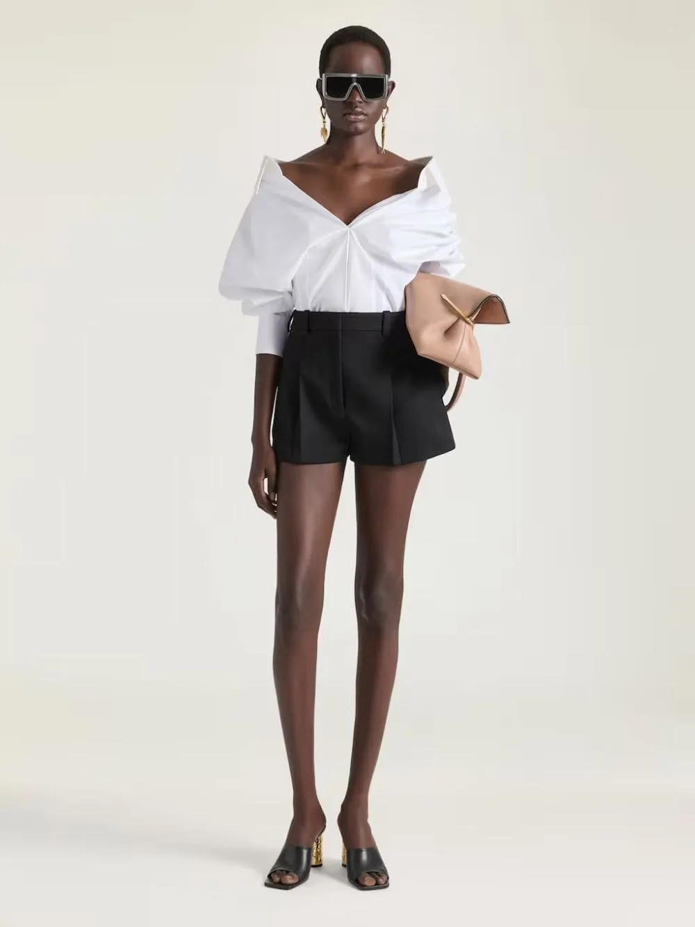 Black Pleated Wool Shorts sold by Fashion Clinic