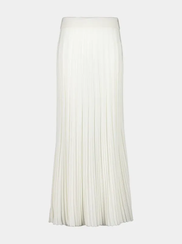 White Maxi Pleated Flechage Knit Skirt made by Fashion Clinic