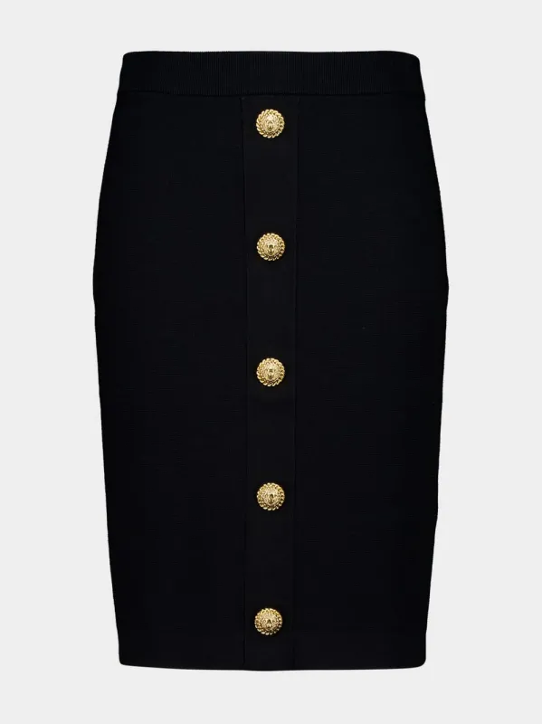 Black Compact Viscose Midi Skirt with Gold Buttons made by Balmain