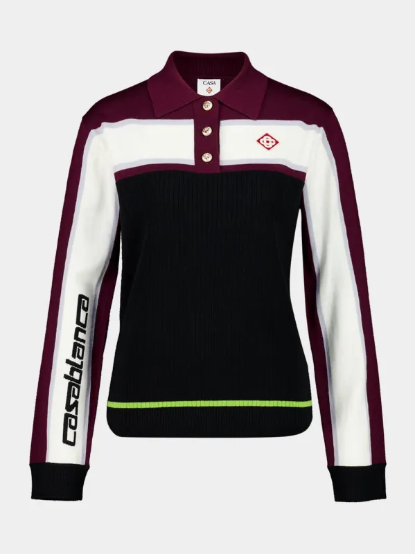 Black Striped Oversized Long Sleeve Polo Shirt sold by Fashion Clinic