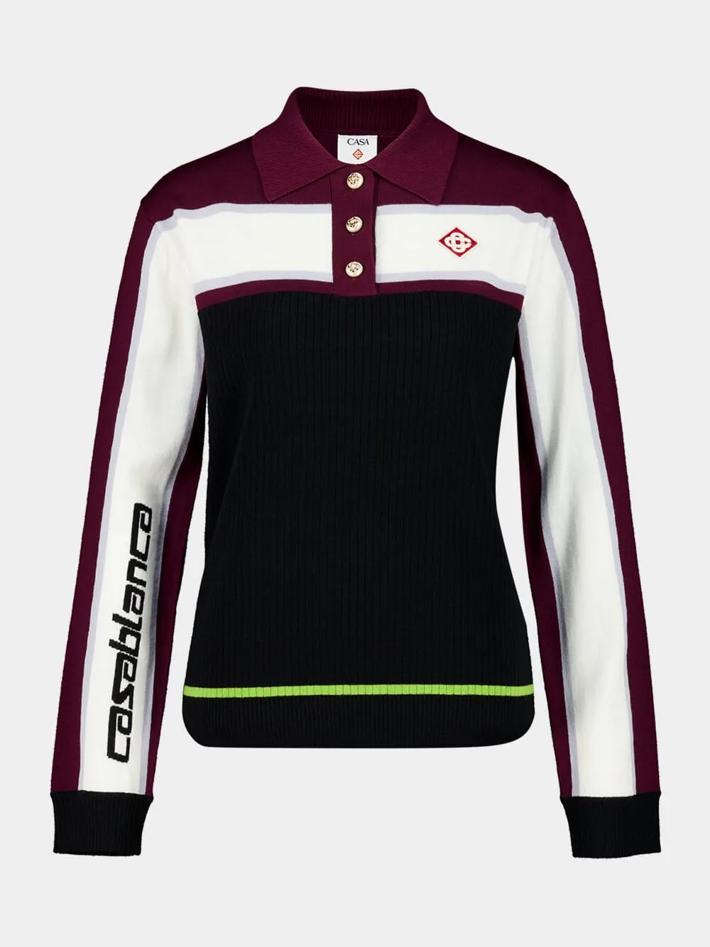 Black Striped Oversized Long Sleeve Polo Shirt sold by Fashion Clinic