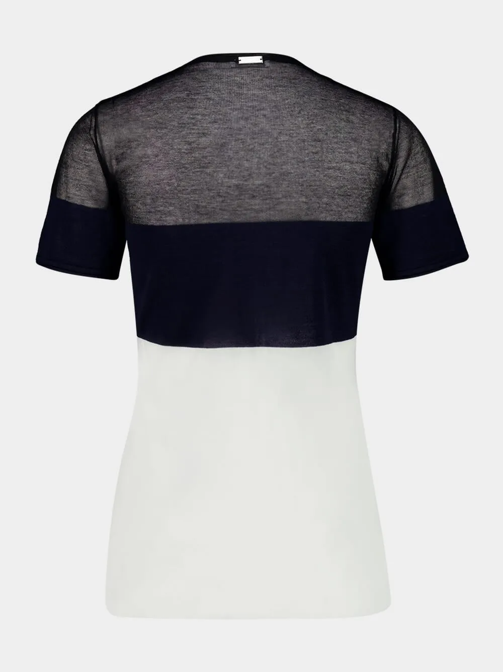 Navy and White Wool-Blend Round Neck T-Shirt sold by Fashion Clinic product image thumbnail 2