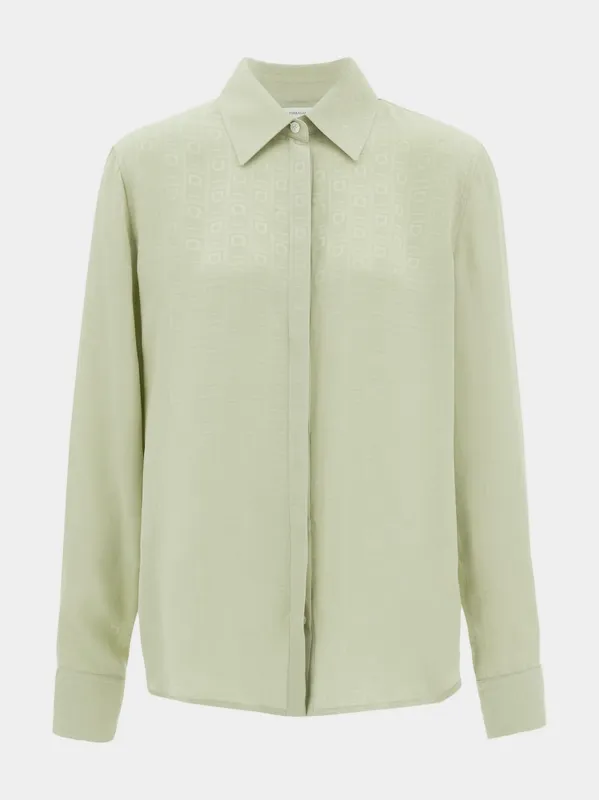 Burnt Sage Monogram Silk Shirt sold by Fashion Clinic