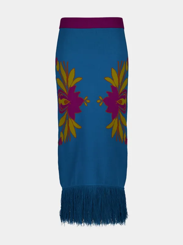 Turner Mykonos Blue Jacquard Skirt with Fringes sold by Fashion Clinic