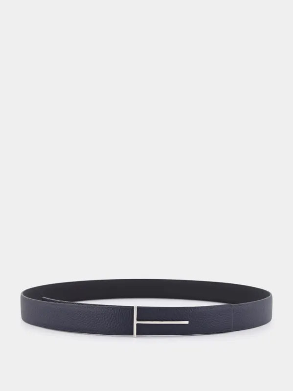 Dark Navy and Black Slim T Leather Belt sold by Fashion Clinic