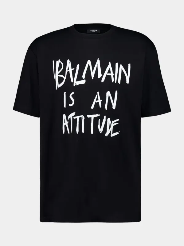 Attitude Printed T-Shirt in Black made by Balmain
