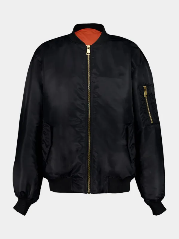 Black Nylon Bomber with Attitude Embroidery sold by Fashion Clinic