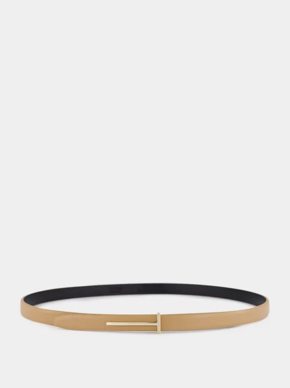Beige Supple Grain Leather Slim T Belt sold by Fashion Clinic