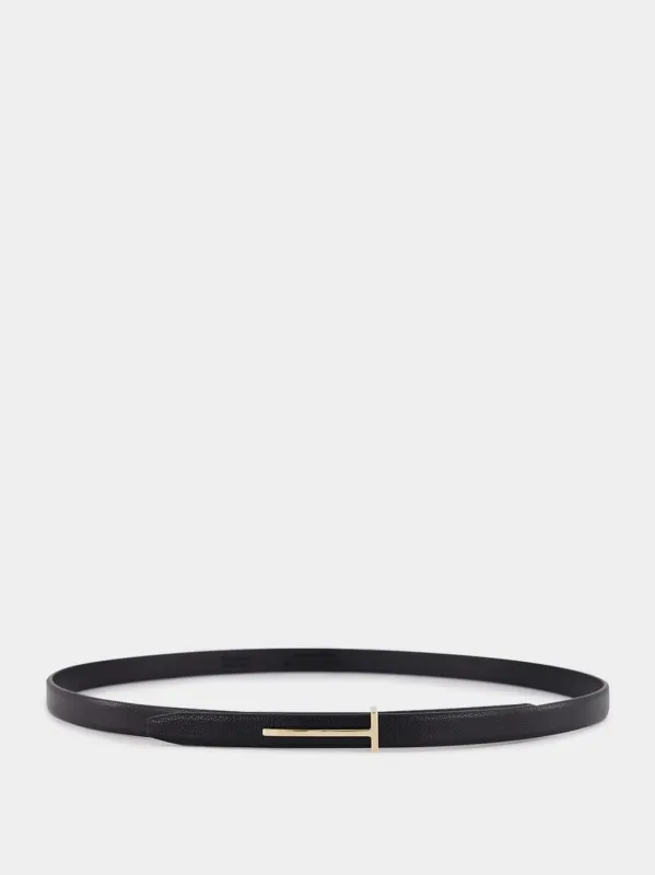 Black Supple Grain Leather Slim T Belt sold by Fashion Clinic