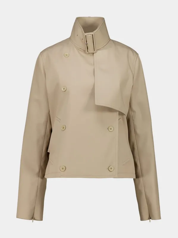 Beige Cropped Trench Coat with Buckle sold by Fashion Clinic