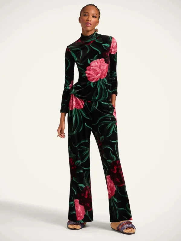 Peony Black Velvet Stretch Palazzo Pants sold by Fashion Clinic