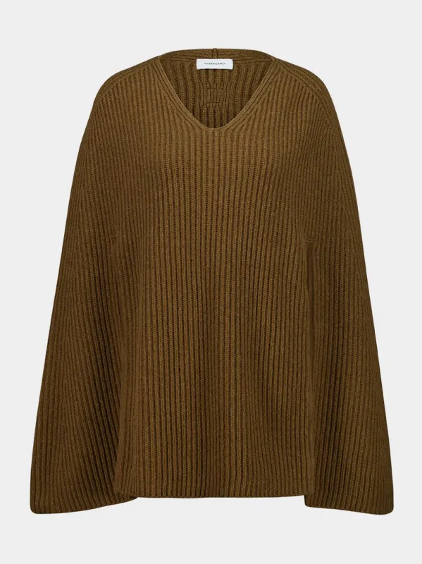 Tobacco Ribbed Cashmere Knit Cape sold by Fashion Clinic