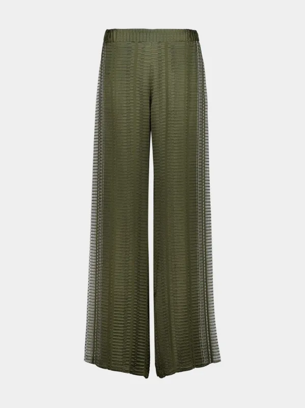 Khaki Jacquard Silk Wide-Leg Alcestes Trousers sold by Fashion Clinic