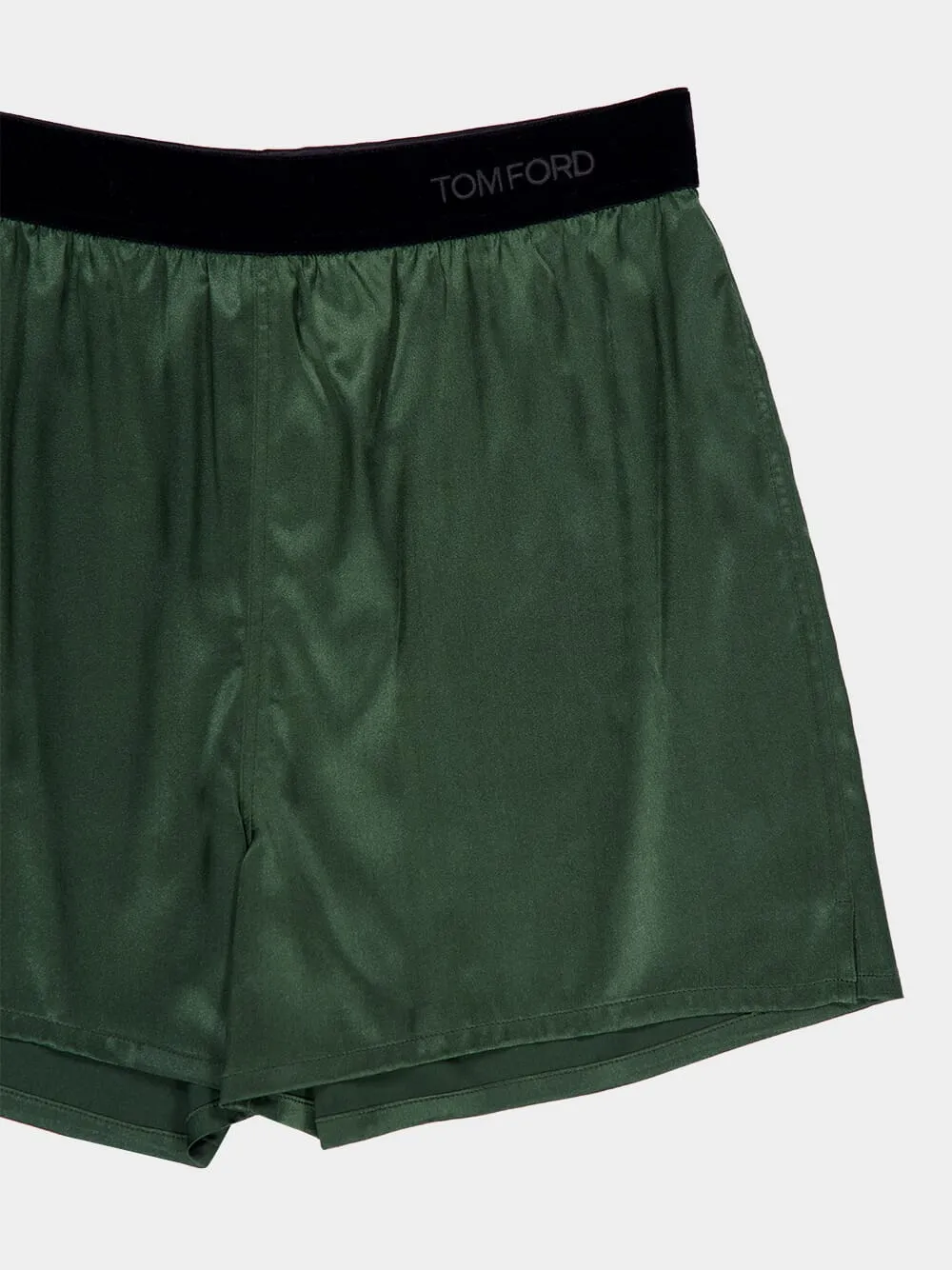 Moss Green Stretch Silk Satin PJ Shorts sold by Fashion Clinic product image thumbnail 3