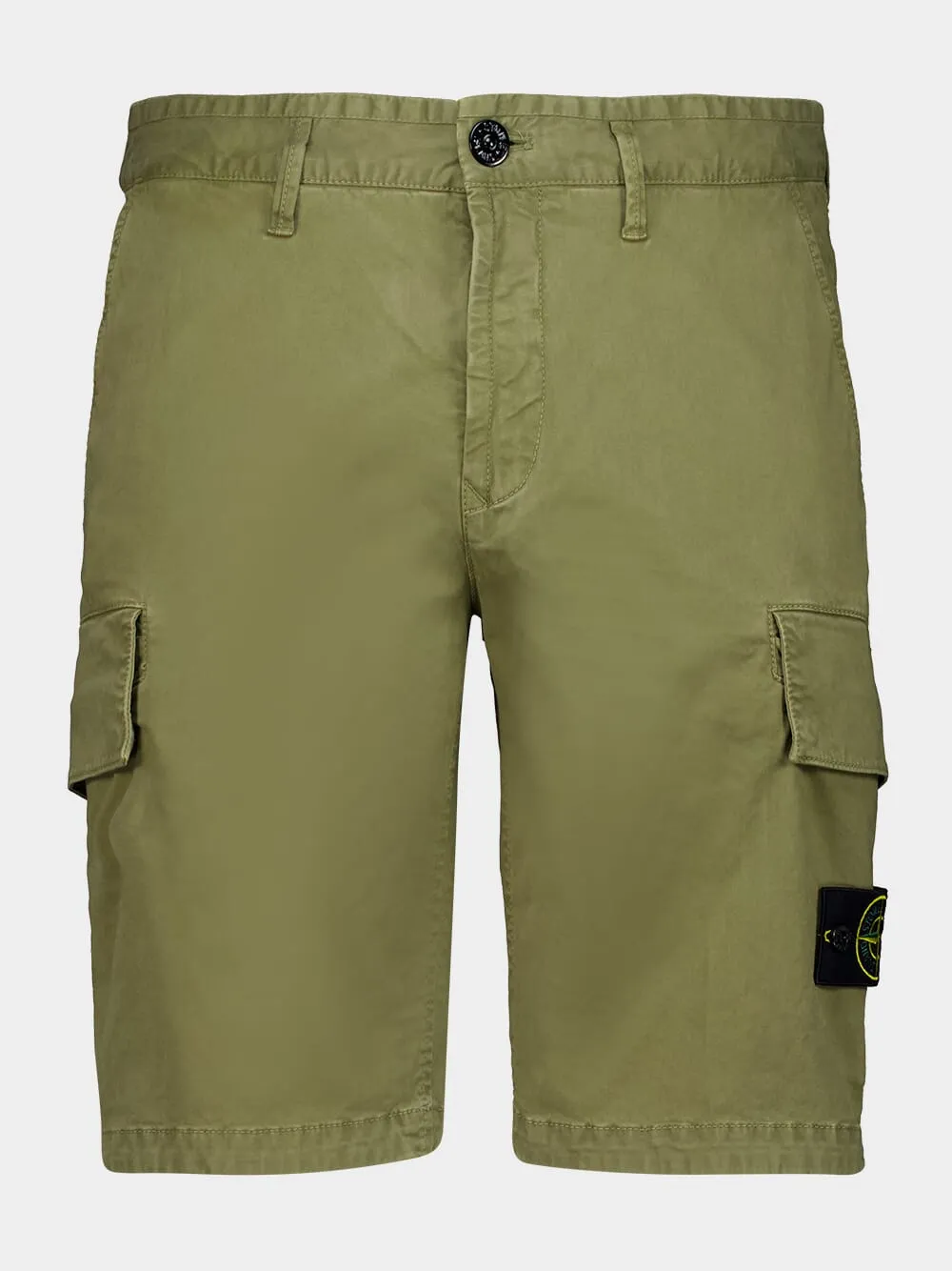 Military Green Organic Cotton Stretch Cargo Shorts sold by Fashion Clinic