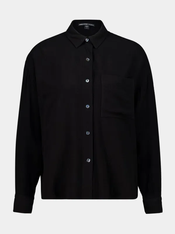 Black Oversized Viscose-Wool Shirt sold by Fashion Clinic