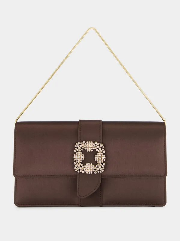 Brown Capri Satin Buckle Clutch sold by Fashion Clinic