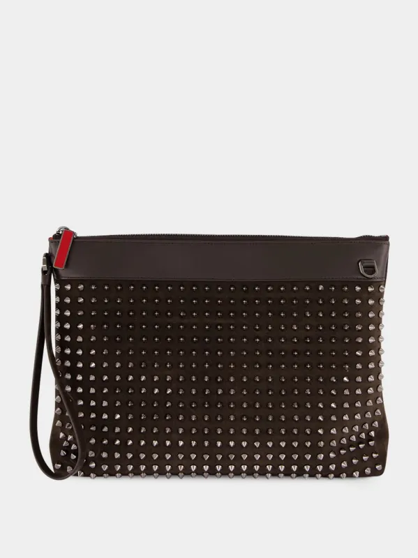 Funky Cafe Brown Leather Spike Pouch sold by Fashion Clinic