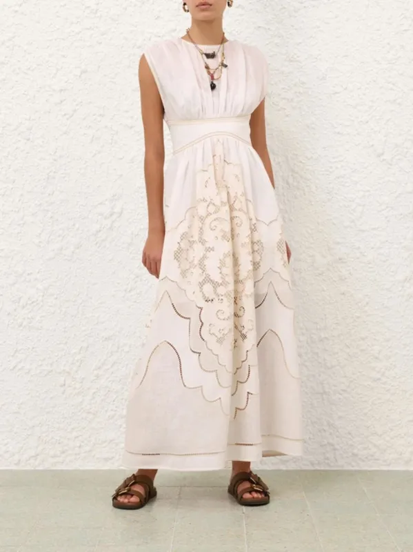 Daylight Waisted Linen Maxi Dress in Cream sold by Fashion Clinic