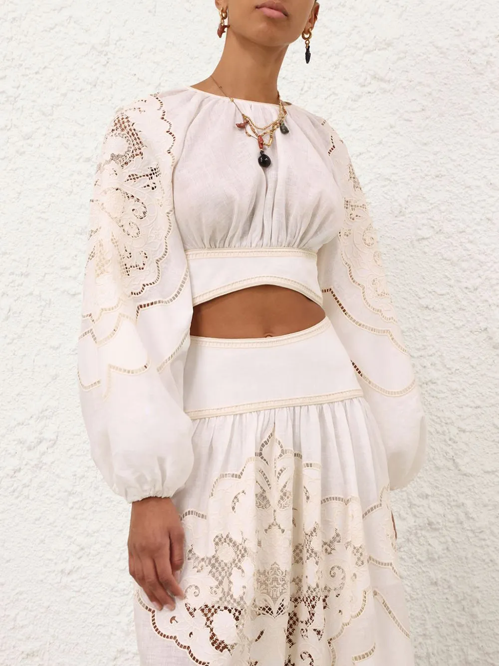 Daylight Embroidered Linen Bodice in Cream sold by Fashion Clinic