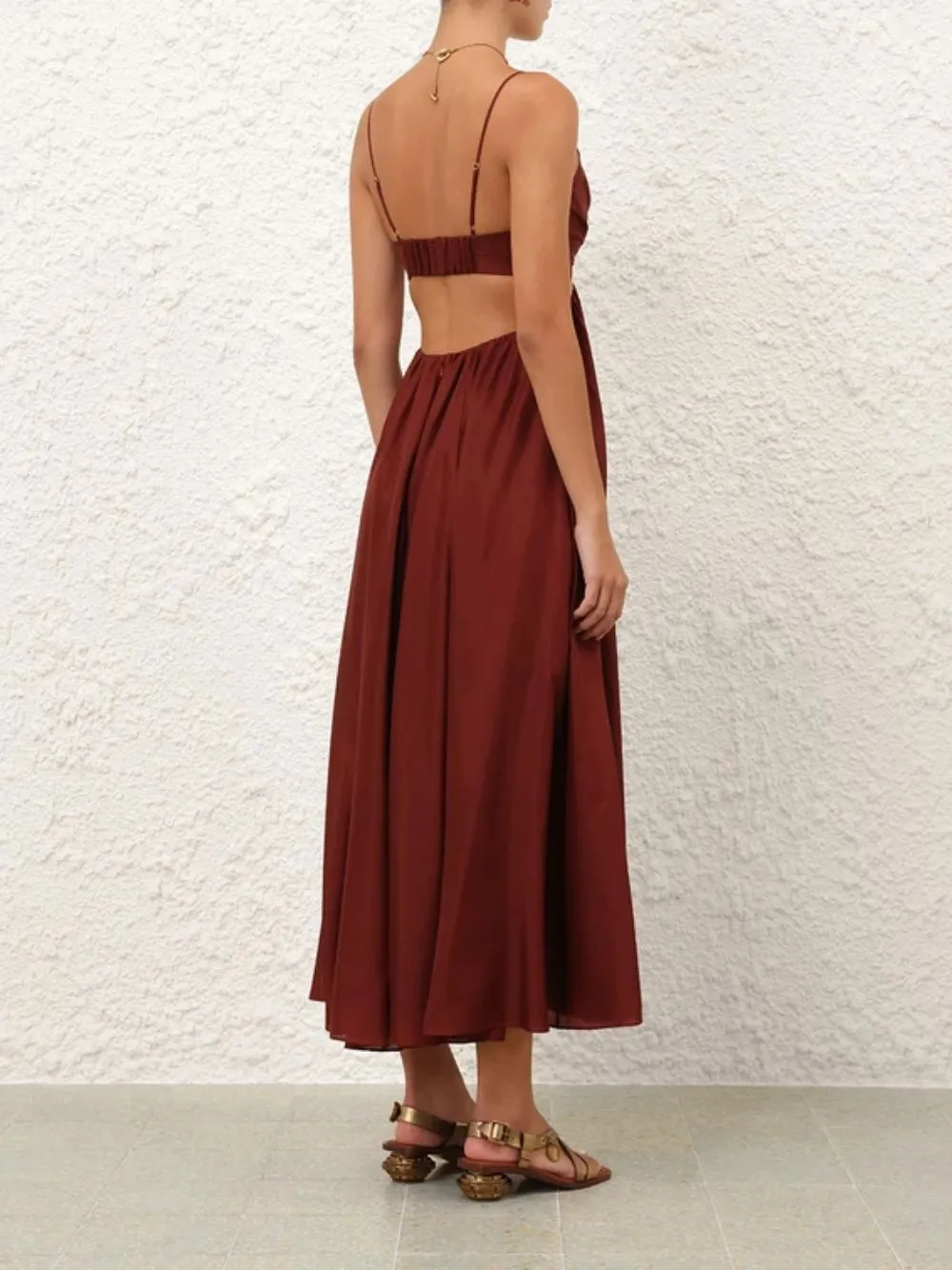 Wanderlust Plunge Maxi Dress in Burgundy sold by Fashion Clinic product image thumbnail 3