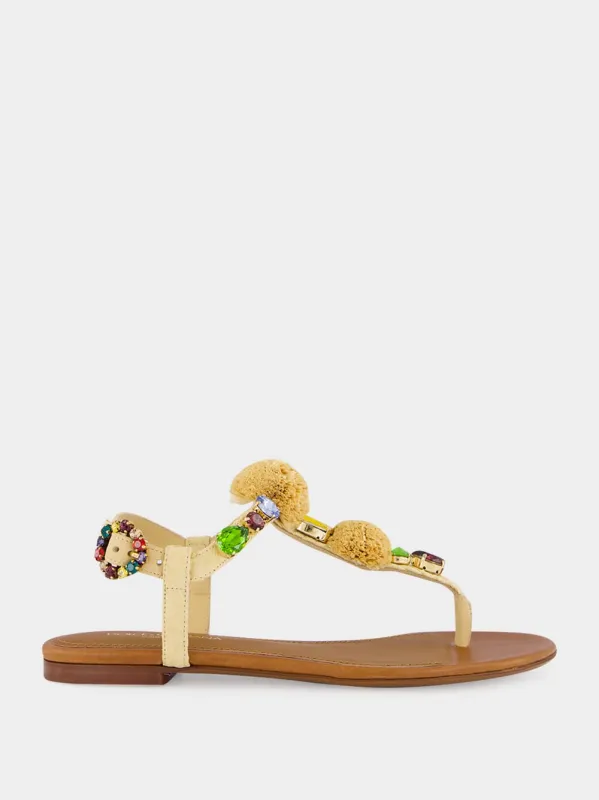 Beige Crochet Flip-Flops with Stones sold by Fashion Clinic