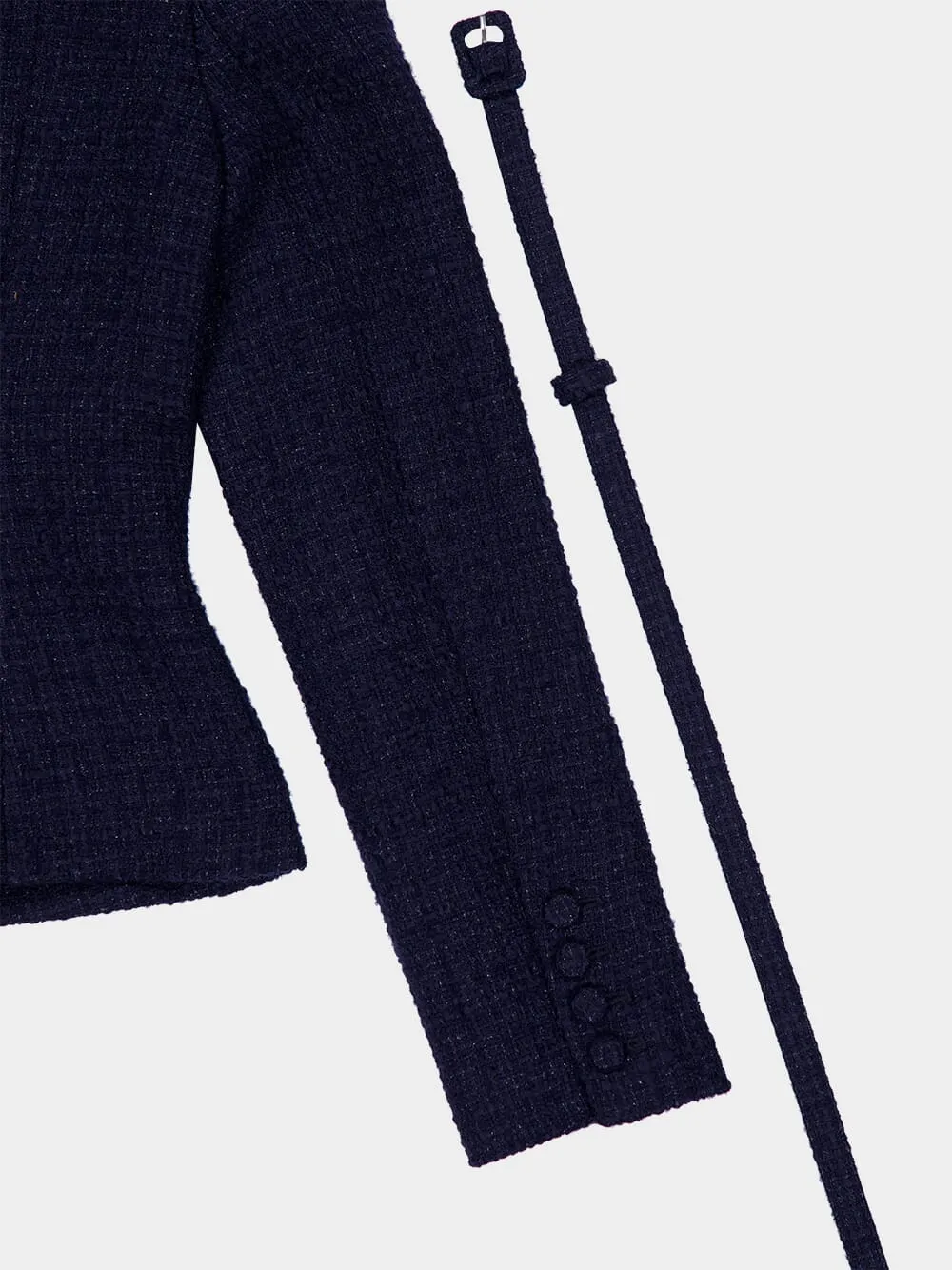 Navy Off-Shoulder Bouclé Top with Belt sold by Fashion Clinic product image thumbnail 5