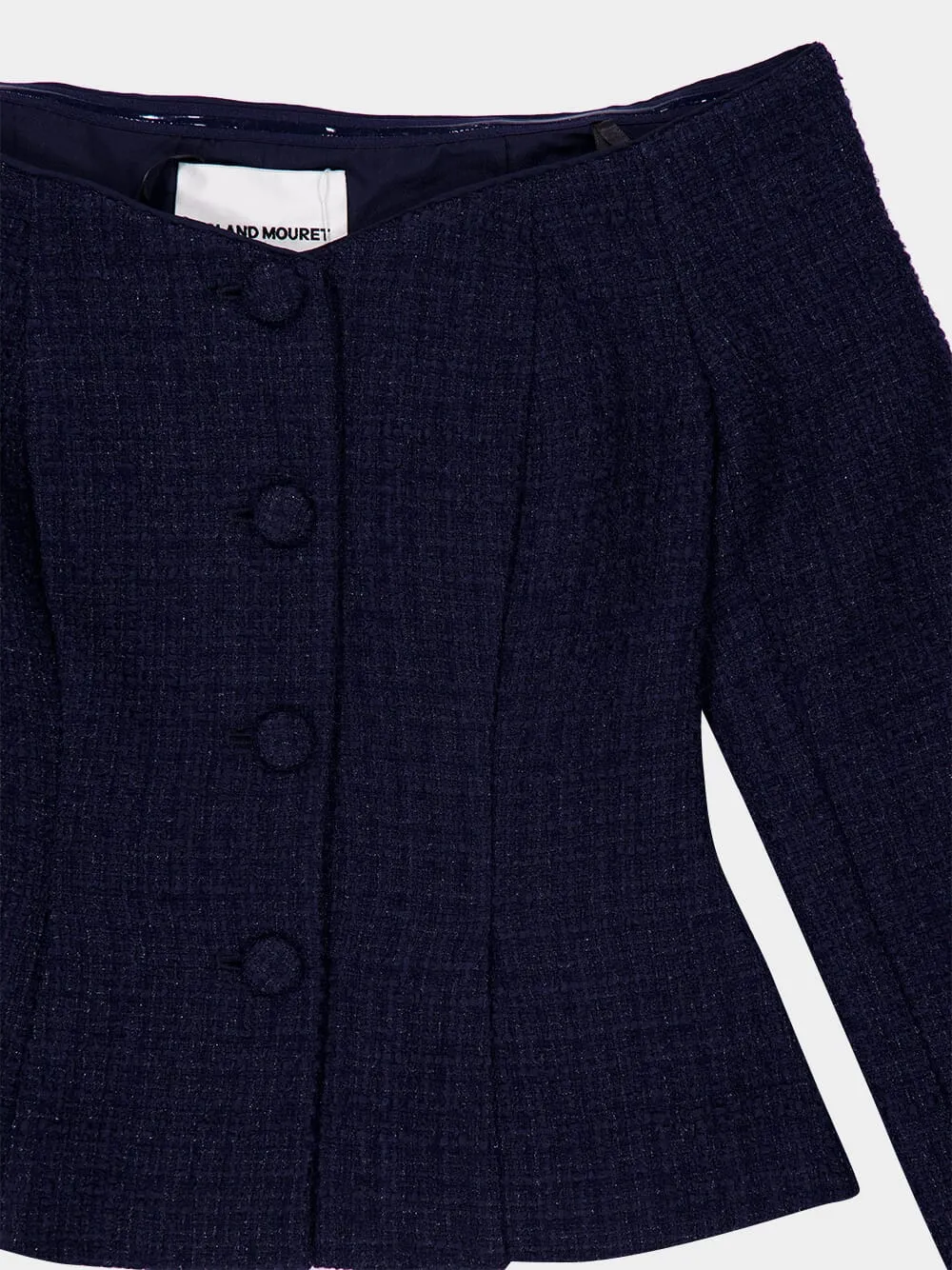Navy Off-Shoulder Bouclé Top with Belt sold by Fashion Clinic product image thumbnail 4