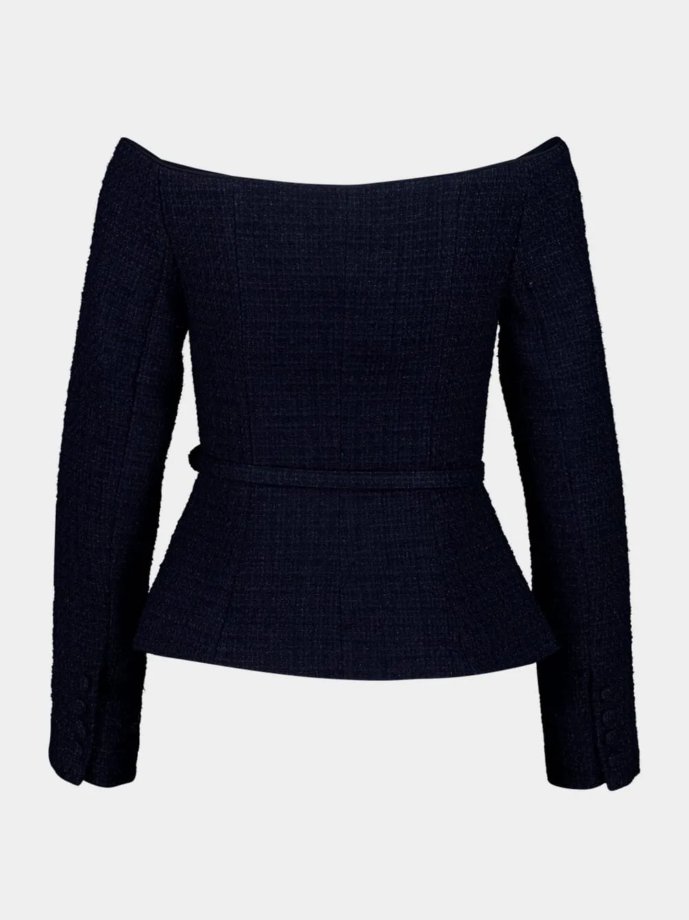 Navy Off-Shoulder Bouclé Top with Belt sold by Fashion Clinic product image thumbnail 3