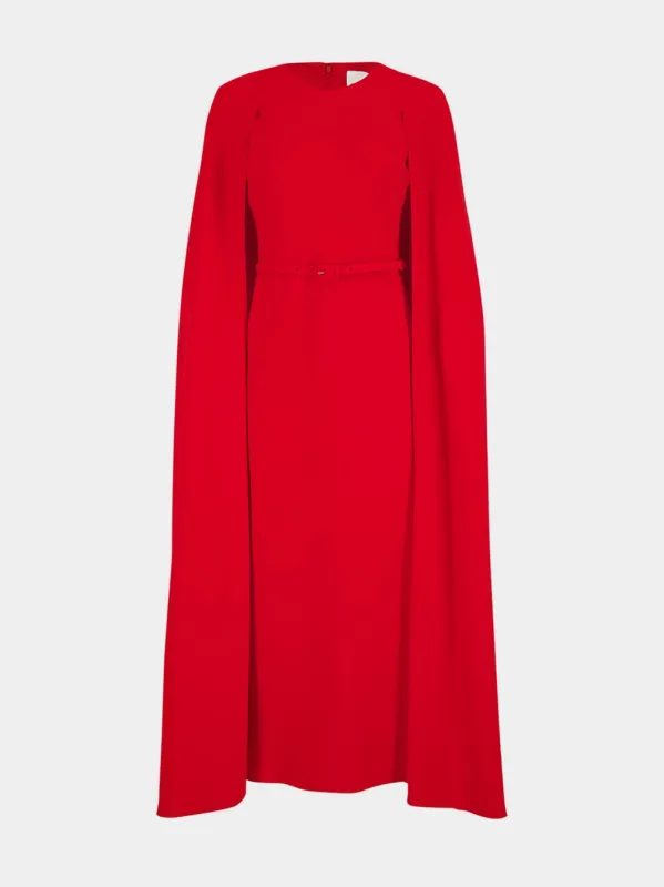 Red Light Cady Cape Midi Dress with Belt sold by Fashion Clinic