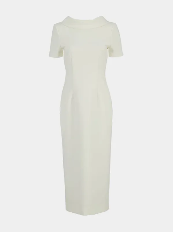 Cream Collared Crepe Column Midi Dress sold by Fashion Clinic