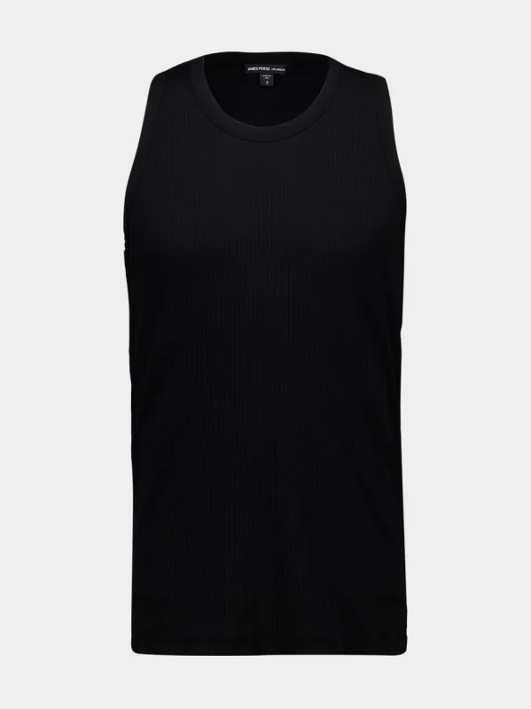 Black Ribbed Cotton-Lycra Tank Top sold by Fashion Clinic