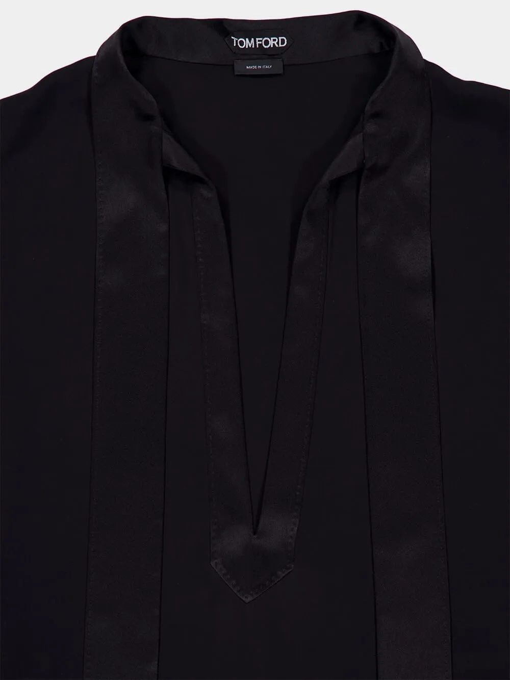 Black Washed Silk Tunic Shirt with Tuxedo Details sold by Fashion Clinic product image thumbnail 3