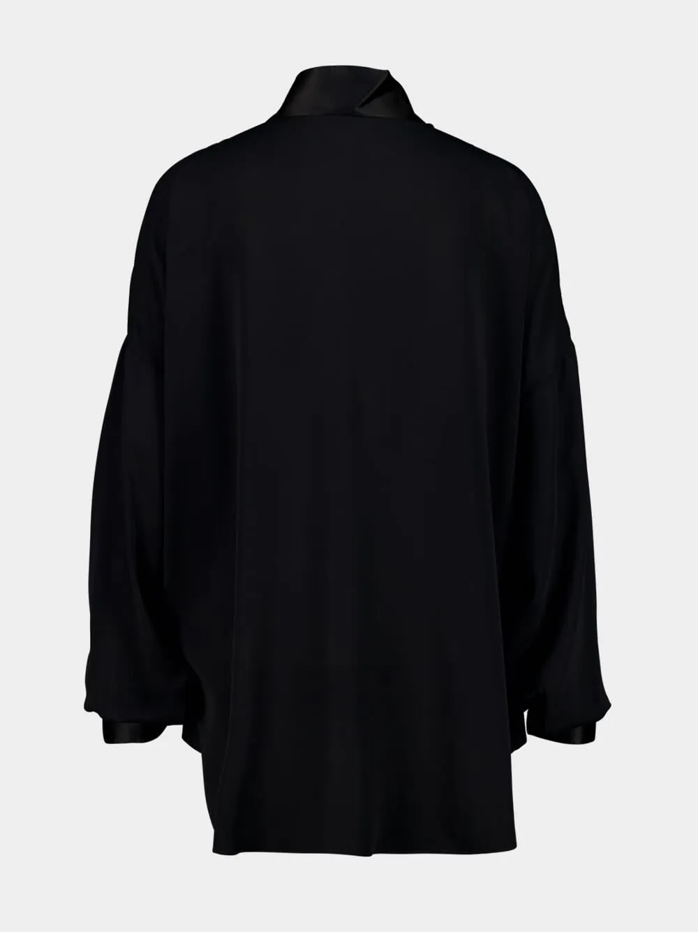 Black Washed Silk Tunic Shirt with Tuxedo Details sold by Fashion Clinic product image thumbnail 2