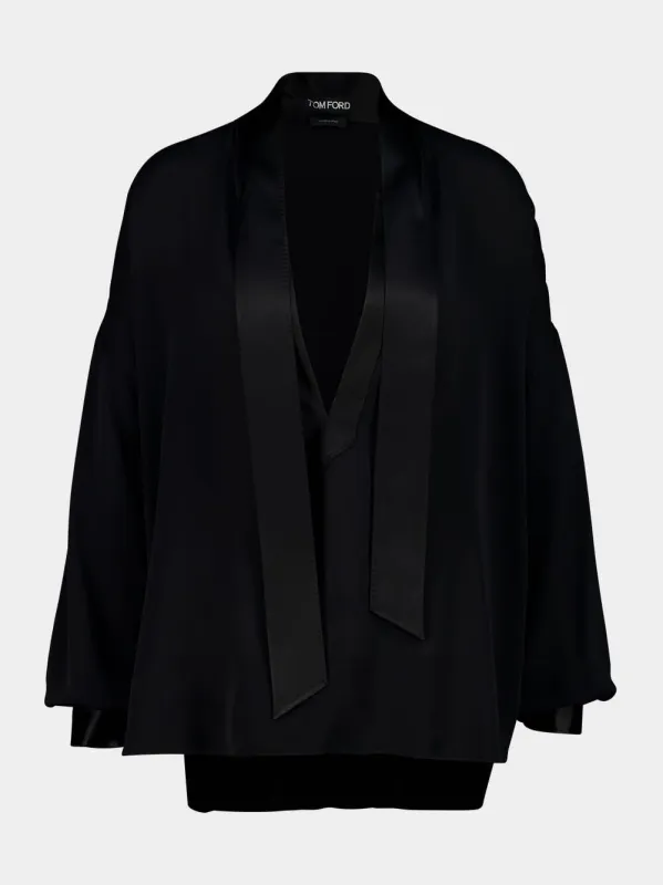 Black Washed Silk Tunic Shirt with Tuxedo Details made by Tom Ford