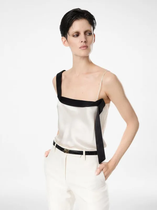 Off-White Silk Camisole with Tuxedo Band sold by Fashion Clinic