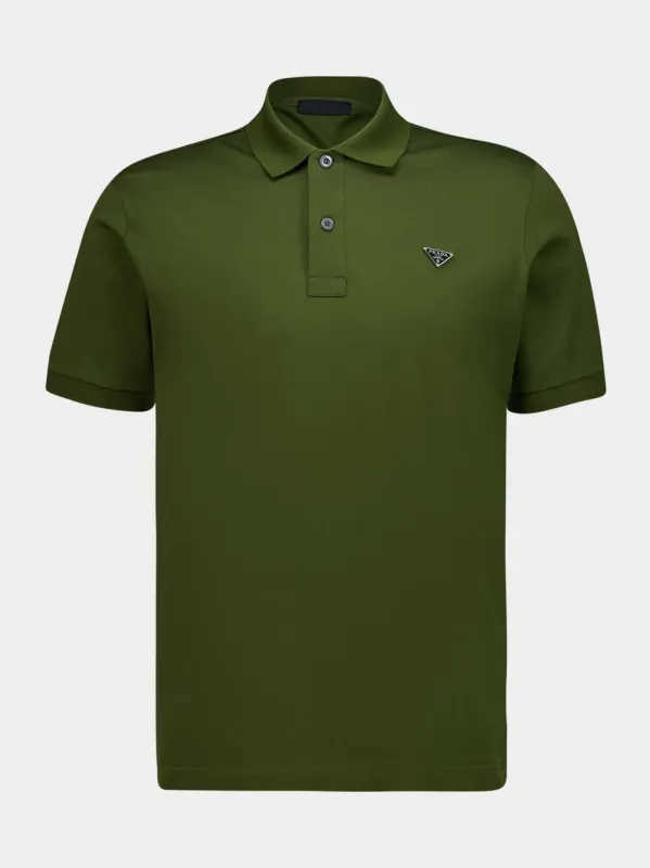 Military Green Cotton Piqué Polo Shirt made by Prada