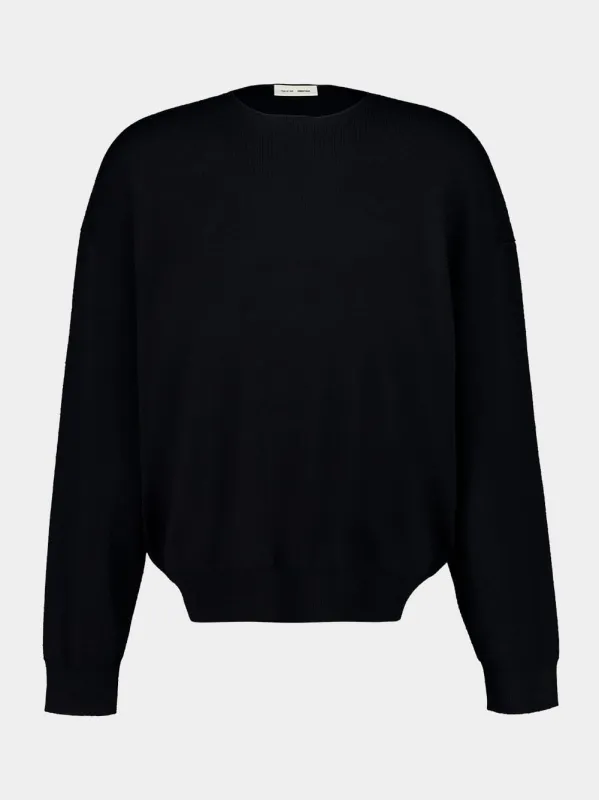 Jet Black Sweater Crewneck Knit in Merino Wool sold by Fashion Clinic
