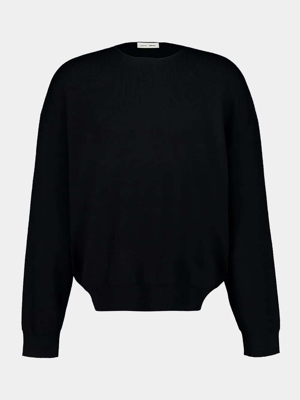 Jet Black Sweater Crewneck Knit in Merino Wool sold by Fashion Clinic