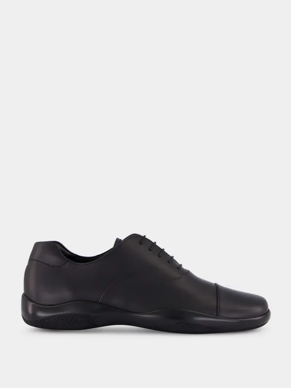 Black Toblach Laced Leather Shoes made by Prada