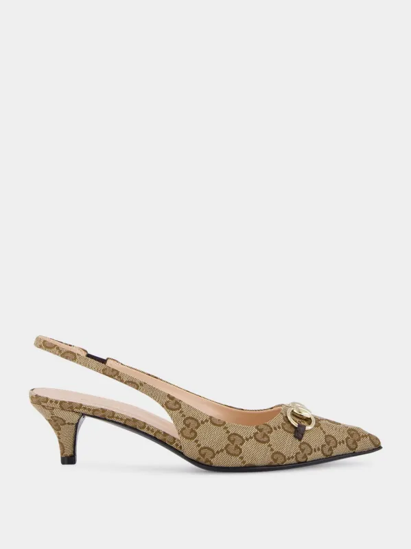 Beige GG Canvas Slingback Pumps with Horsebit sold by Fashion Clinic