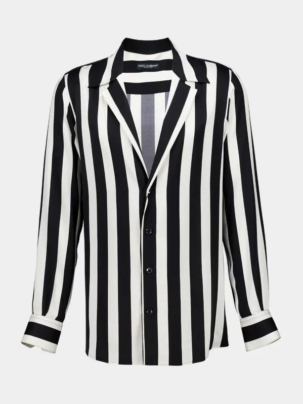 Black and White Silk Charmeuse V-Neck Shirt sold by Fashion Clinic