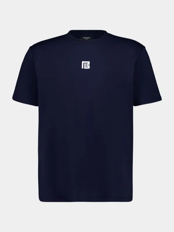 Navy Blue T-Shirt with Embroidered PB Logo made by Balmain