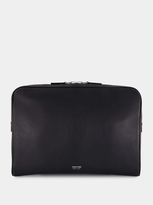 Black Grain Leather Minimal Laptop Pouch sold by Fashion Clinic