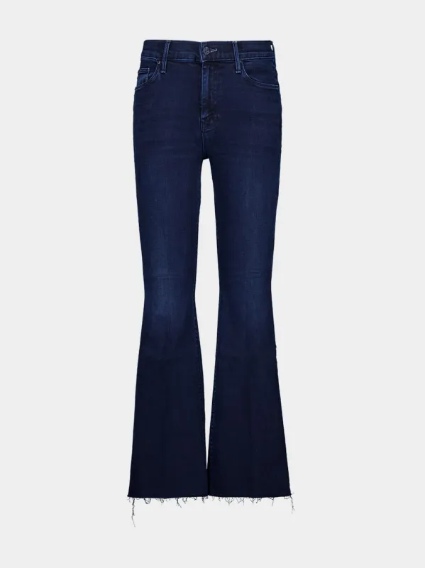 Dark Blue Petite Flare Jeans with Frayed Hem sold by Fashion Clinic