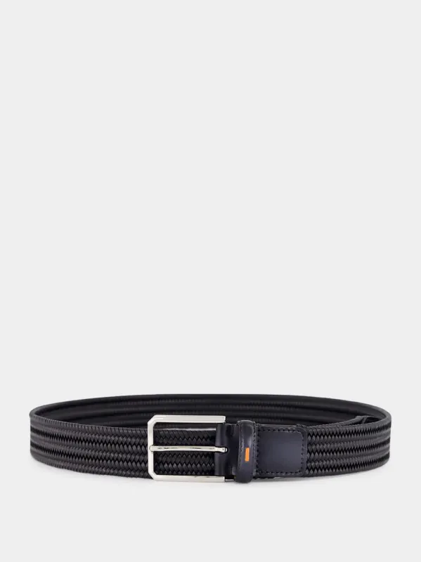 Black Classic Woven Leather Belt sold by Fashion Clinic